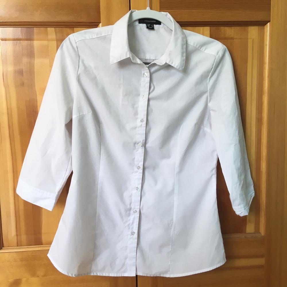 Atmosphere White 3/4 Sleeve Button Down Shirt